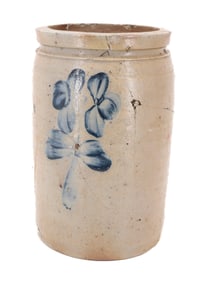 BLUE DECORATED STONEWARE JAR 