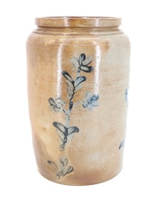 BLUE DECORATED STONEWARE CROCK 