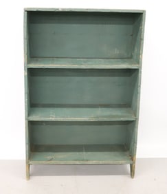 ANTIQUE BLUE PAINTED WOODEN BUCKET BENCH 