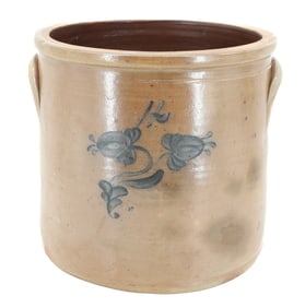 4 GALLON BLUE DECORATED CROCK