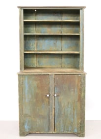 EARLY PAINTED STEPBACK CUPBOARD