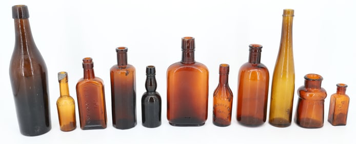 LOT OF ANTIQUE AMBER BOTTLES 