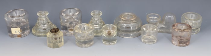 LOT OF CLEAR GLASS INKWELLS 