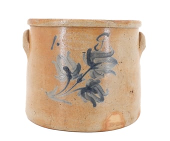 BLUE DECORATED STONEWARE CROCK 