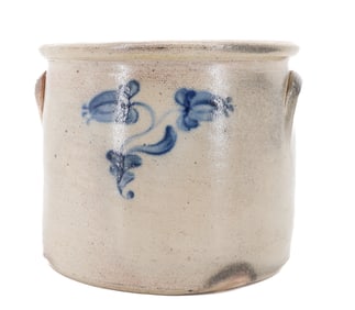 BLUE DECORATED STONEWARE CROCK 