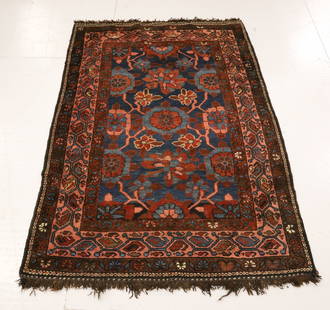 ANTIQUE PERSIAN RUG : BLUE, RED, PINK, BURGUNDY COLORS - FLORAL PATTERN WITH MULTIPLE BORDERS - 59" X 41" PLEASE READ CAREFULLY - Terms for Purchasing and Shipping of Auction Items. Please read carefully before bidding. Al