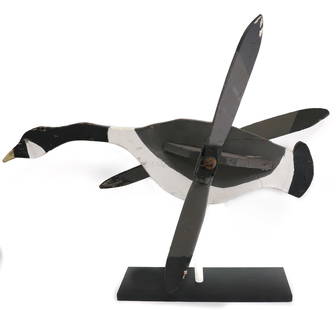 FOLK ART GOOSE WHIRLIGIG : PAINTED SURFACE ON CONTEMPORARY DISPLAY STAND, 29 1/2" L PLEASE READ CAREFULLY - Terms for Purchasing and Shipping of Auction Items. Please read carefully before bidding. All payments for purchases wi