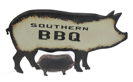CONTEMPORARY "SOUTHERN BBQ" SIGN AND SMALL PIG