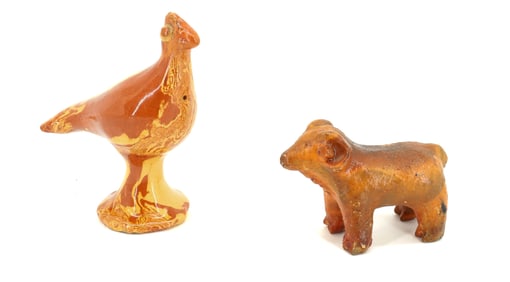 REDWARE BIRD WHISTLE AND RAM FIGURE