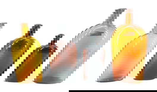 (4) AMBER FLASKS: LIGHT TO DARK IN COLOR. 6 1/4" TO 9 1/2" HEIGHTS. PLEASE READ CAREFULLY - Terms for Purchasing and Shipping of Auction Items. Please read carefully before bidding. All payments for purchases will be m