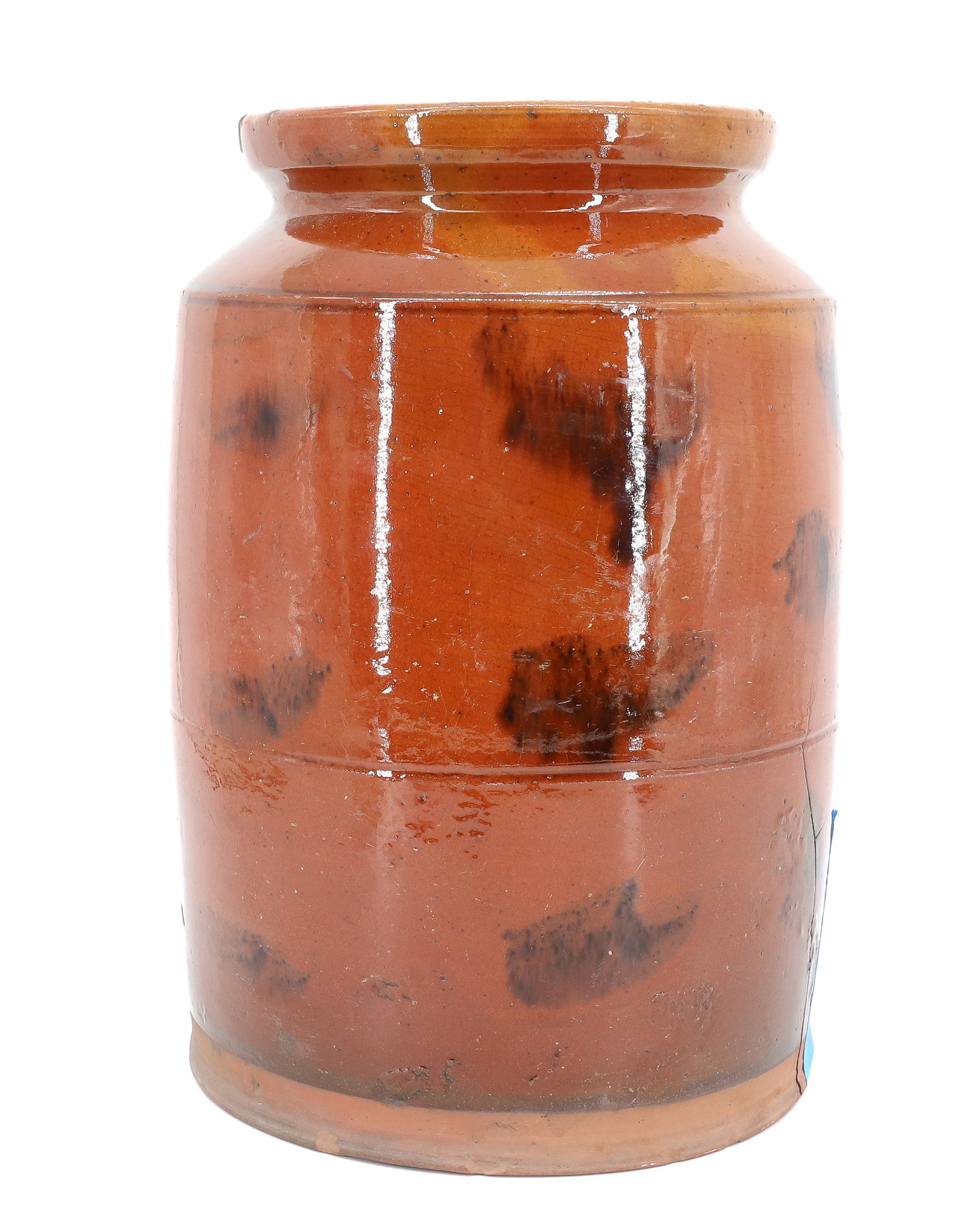 REDWARE POTTERY DECORATED JAR: ORANGE GLAZE WITH BROWN SPLOTCHING. 10 1/2" H. PLEASE READ CAREFULLY - Terms for Purchasing and Shipping of Auction Items. Please read carefully before bidding. All payments for purchases will be made