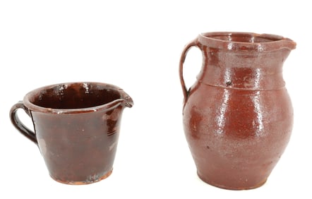 (2) REDWARE POTTERY PITCHERS