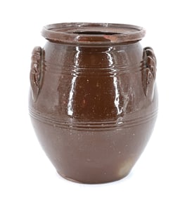 REDWARE JAR WITH BRAIDED LUG HANDLES
