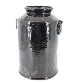 REDWARE POTTERY JAR WITH MOLDED "RING" HANDLES
