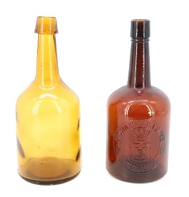(2) AMBER WHISKEY BOTTLES