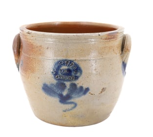 ONE GALLON BLUE DECORATED CROCK
