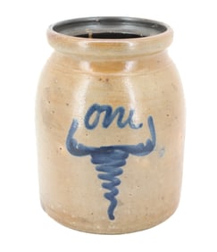 ONE GALLON BLUE DECORATED CROCK