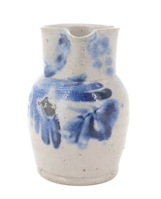 PETITE BLUE DECORATED STONEWARE PITCHER