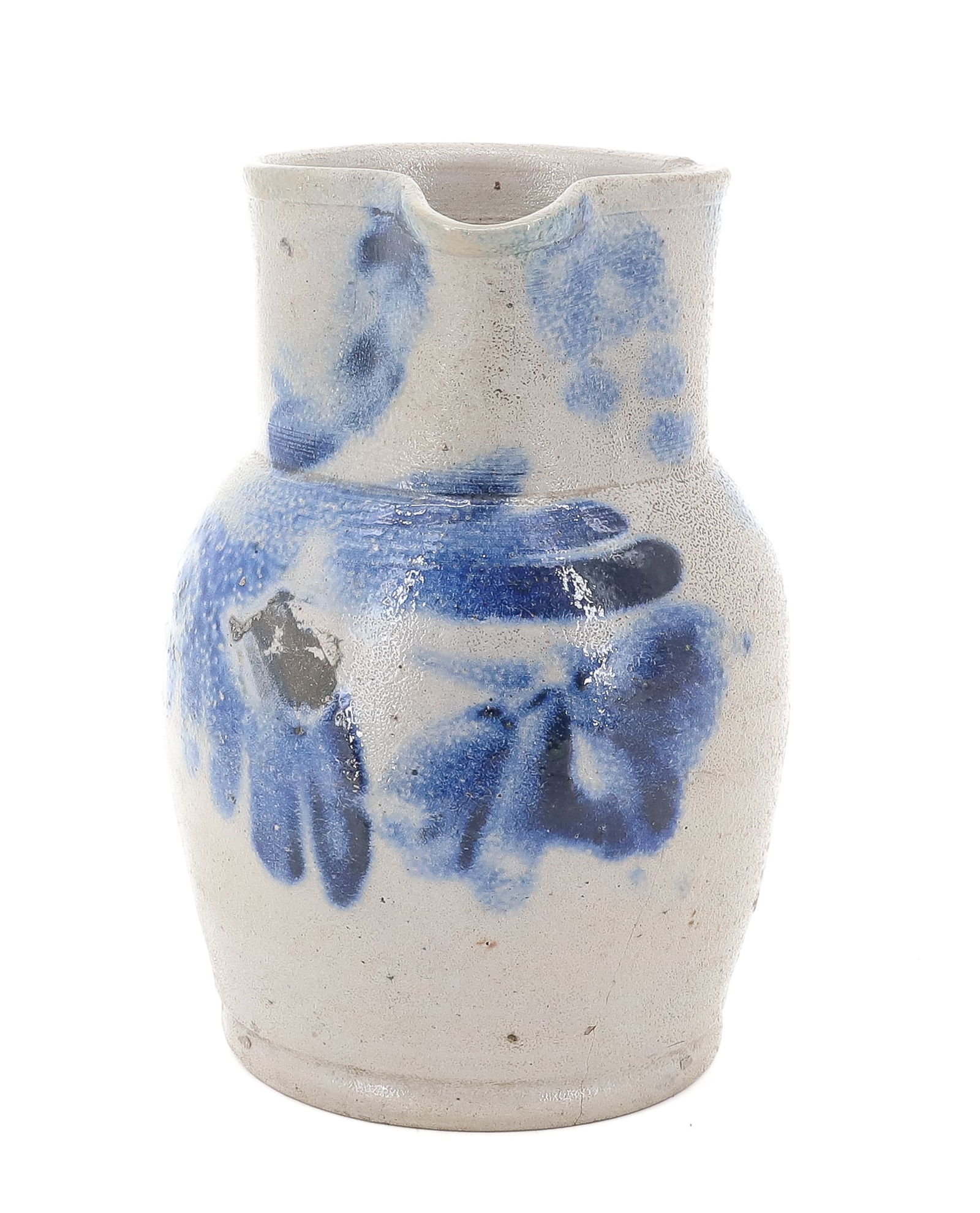 PETITE BLUE DECORATED STONEWARE PITCHER : FLORAL DESIGN, 7" H PLEASE READ CAREFULLY - Terms for Purchasing and Shipping of Auction Items. Please read carefully before bidding. All payments for purchases will be made through LiveAuctioneers.co