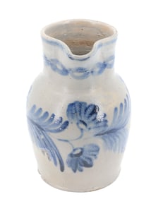 BLUE DECORATED STONEWARE PITCHER