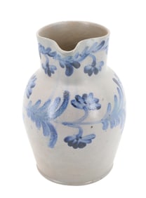 BLUE DECORATED STONEWARE PITCHER