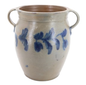 BLUE DECORATED STONEWARE CROCK
