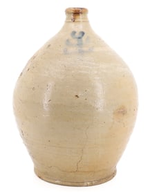 STONEWARE OVOID JUG WITH BLUE DECORATION