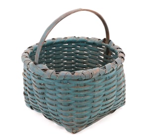 ANTIQUE BLUE PAINTED BASKET 