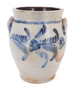 BLUE DECORATED OVOID CROCK 