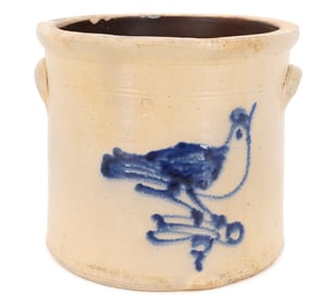 THREE GALLON BLUE DECORATED STONEWARE CROCK 