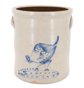 BLUE DECORATED CHICKEN PECKING CORN CROCK
