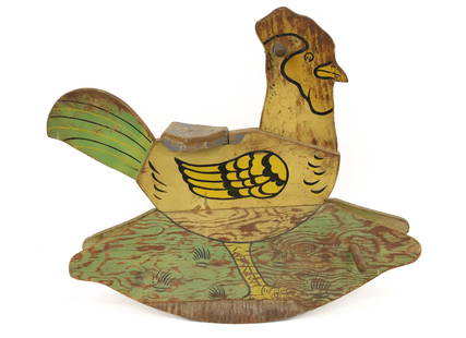 FOLK ART "CHICKEN" ROCKER : PAINTED WOOD, CHICKEN DESIGN, 22 1/2" X 26" PLEASE READ CAREFULLY - Terms for Purchasing and Shipping of Auction Items. Please read carefully before bidding. All payments for purchases will be made th