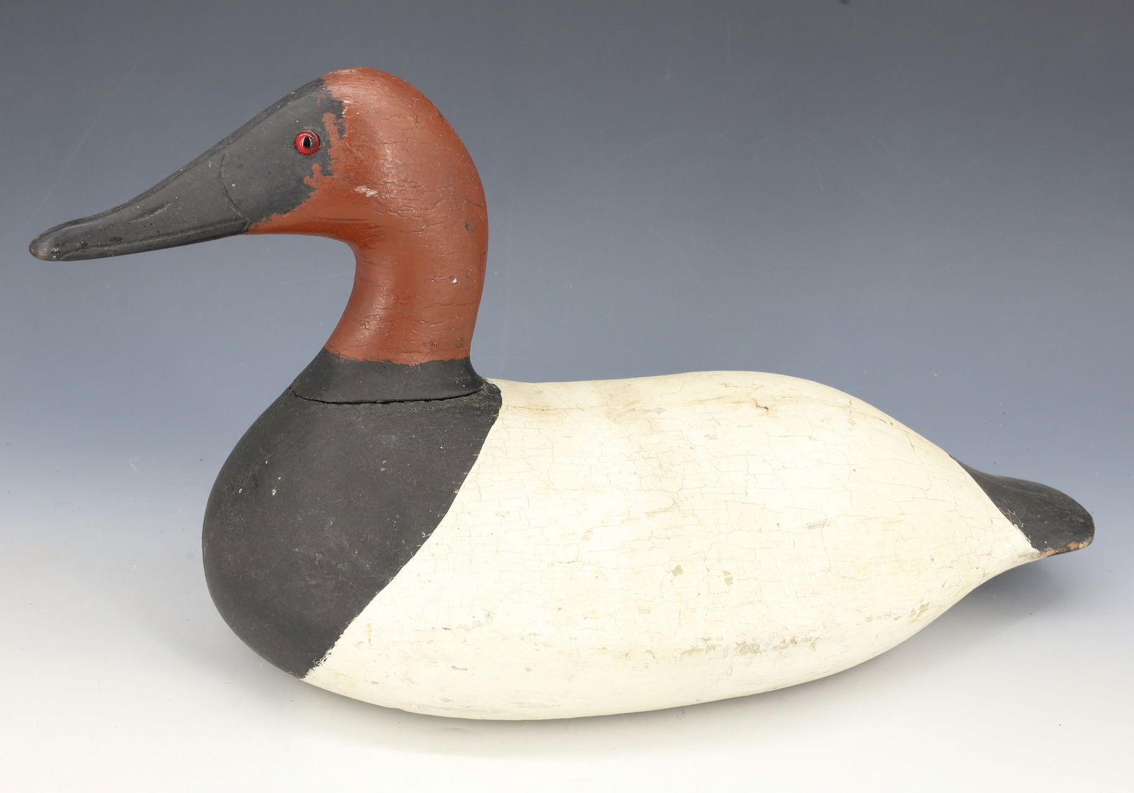 ANTIQUE CARVED AND PAINTED DUCK DECOY : GLASS EYES, LABELED; BUD BISHOP, 1930 - CARVED AND PAINTED - 16 1/4" L PLEASE READ CAREFULLY - Terms for Purchasing and Shipping of Auction Items. Please read carefully before bidding. All payments fo