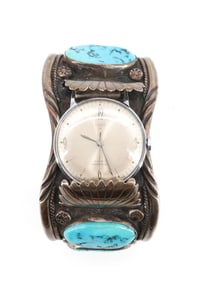 STERLING AND TURQUOISE CUFF WATCH
