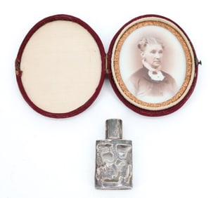 SILVER OVERLAY PERFUME AND IMAGE ON PORCELAIN