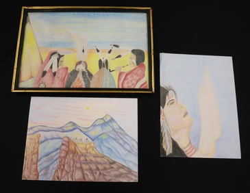 LOT OF (3) NATIVE AMERICAN DRAWINGS
