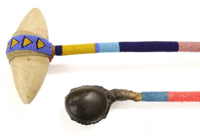 (2) NATIVE AMERICAN BEADED WAR CLUBS