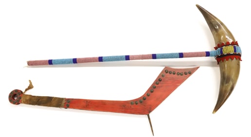 NATIVE AMERICAN HORN WAND AND WAR CLUB