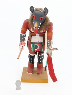 NATIVE AMERICAN KACHINA (WOLF) DOLL: CARVED AND PAINTED. ORIGINAL TAG. HOPI ARTS AND CRAFTS. 13 3/4" H. PLEASE READ CAREFULLY - Terms for Purchasing and Shipping of Auction Items. Please read carefully before bidding. All payments for pu