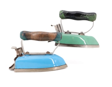 (2) ENAMELED ELECTRIC IRONS