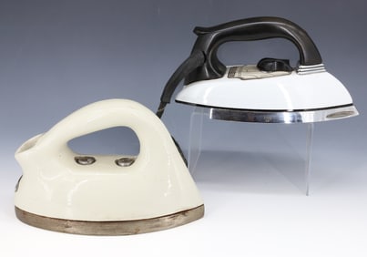 (2) VINTAGE ENAMEL ELECTRIC IRONS