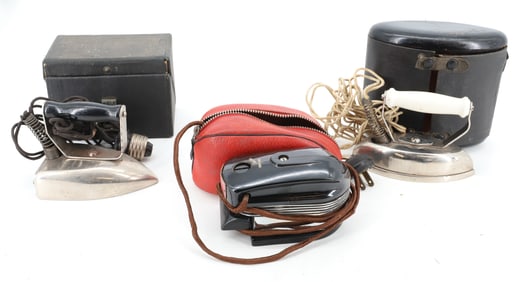 (3) VINTAGE ELECTRIC TRAVEL IRONS