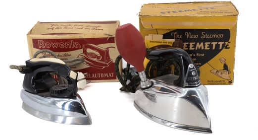 (2) VINTAGE ELECTRIC IRONS IN BOXES