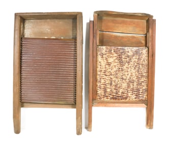 (2) POTTERY/WOOD WASHBOARDS