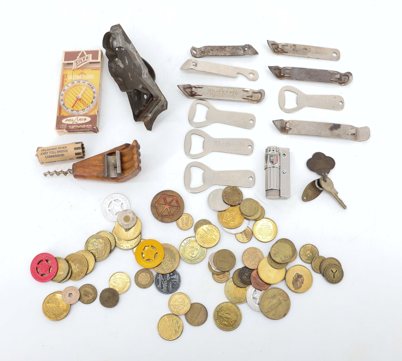 LOT OF ADVERTISING BOTTLE OPENERS, TOKENS AND MORE: BOTTLE OPENERS INCLUDE: SCHMIDT'S, RHEINGOLD, SCHAEFER, HENSLER AND MORE. PLEASE READ CAREFULLY - Terms for Purchasing and Shipping of Auction Items. Please read carefully before bidding. All payments