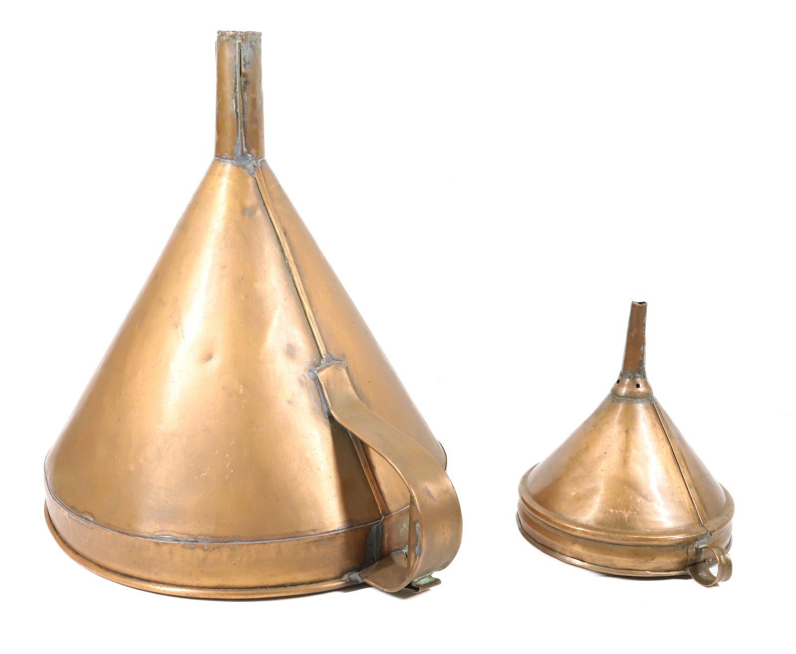 (2) COPPER FUNNELS: 8" AND 15 1/2" LENGTHS. PLEASE READ CAREFULLY - Terms for Purchasing and Shipping of Auction Items. Please read carefully before bidding. All payments for purchases will be made through LiveAuctioneer