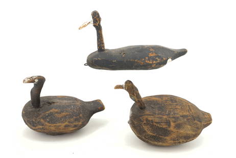(3) FOLK ART ROOT DECOYS: BLACK/WHITE PAINTED SURFACES. LARGEST 10" L. PLEASE READ CAREFULLY - Terms for Purchasing and Shipping of Auction Items. Please read carefully before bidding. All payments for purchases will be made t