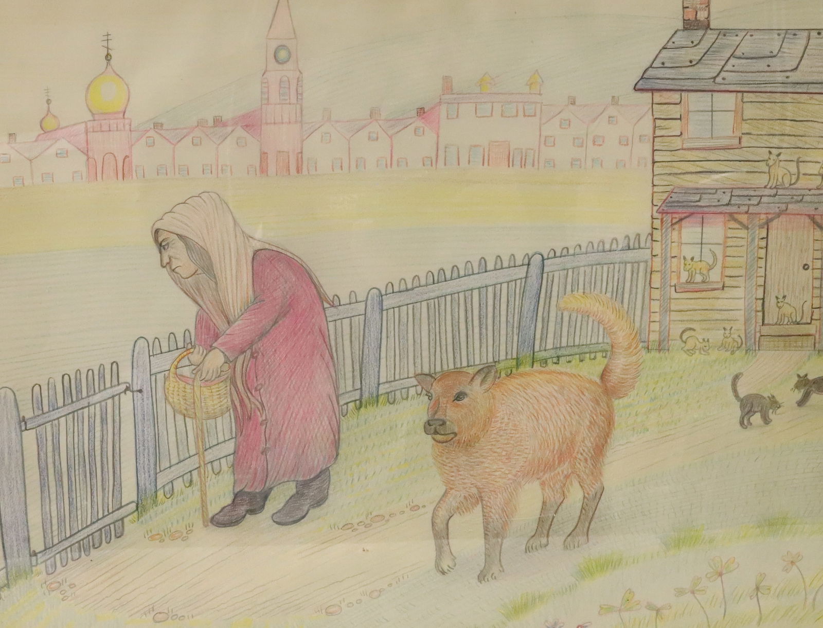 JACK SAVITSKY "GRANNIE AN HER DOG" 17" X 23": TITLED BOTTOM LEFT. SIGNED BOTTOM RIGHT. SIGHT VIEW 17 1/4" X 23 1/4". PLEASE READ CAREFULLY - Terms for Purchasing and Shipping of Auction Items. Please read carefully before bidding. All payments fo