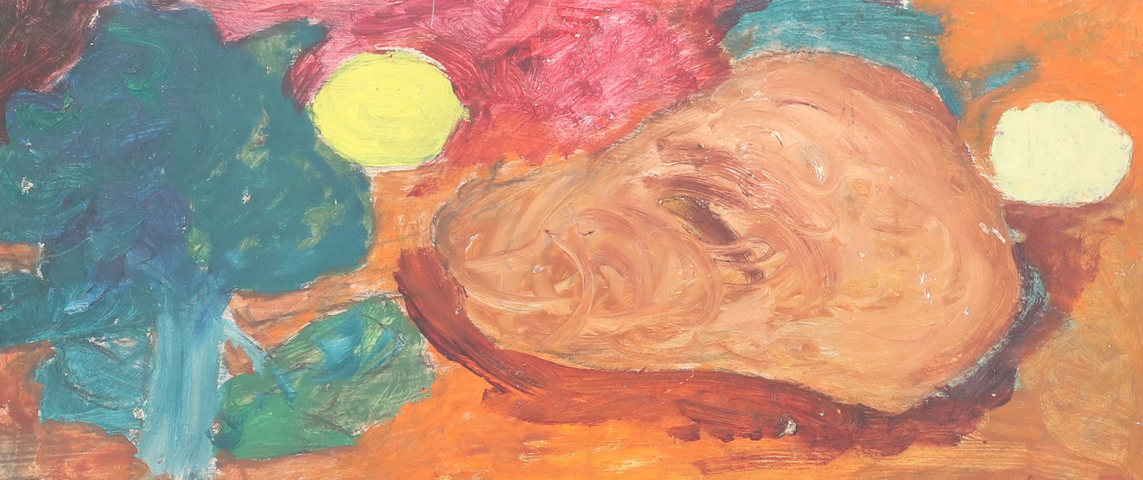 JUSTIN MCCARTHY OIL ON BOARD: VEGETABLE AND FRUIT STILL LIFE. SGND. LOWER RIGHT. 11 1/4" X 25". FROM THE PRIVATE COLLECTION OF KATHRYN ZERVOS, GRAND DAUGHTER OF STERLING STRAUSER. INV. 309. PLEASE READ CAREFULLY - Terms for Purcha