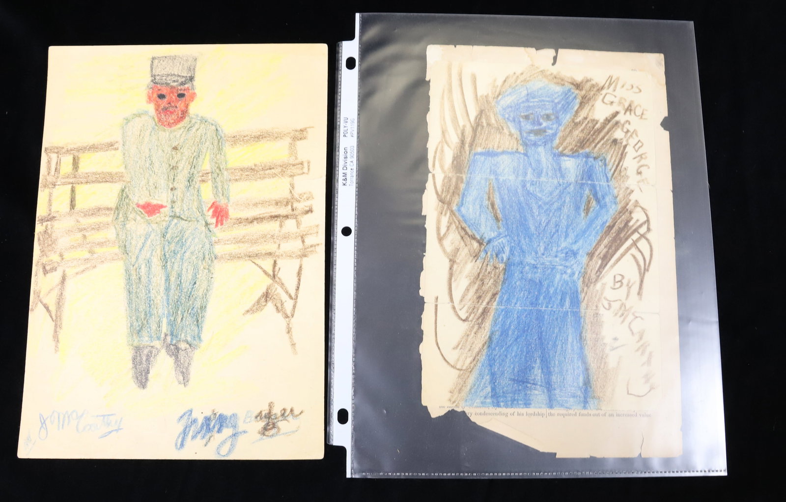 (2) JUSTIN MCCARTHY FOLK ART DRAWINGS (1 of 4)